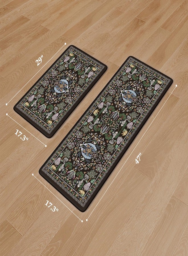 KIMODE Anti Fatigue Kitchen Mats for Floor 2 Piece, Black Vibrant Floral Kitchen Rugs 17"x47"+17"x29", Non Slip Waterproof Kitchen Floor Mats, Standing Mat for Laundry Office Sink Desk - Image 2
