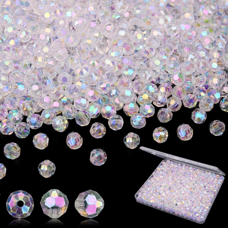 BONNY BOXX 500pcs 8mm Acrylic Faceted Round Crystal Beads Transparent AB Loose Spacer Craft Beads for DIY Bracelet Necklace Earring Keychain Jewelry Making Bags Decoration