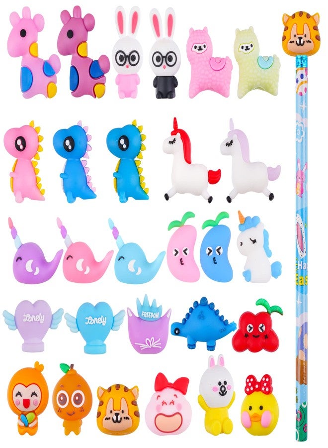 Kolewo4ever 100 Pieces Cartoon Pencil Toppers Erasers Animal Pencil Toppers Silicone Pencils Top Erasers Dinosaur Unicorn Pencils Caps for School Classroom Supplies - Image 3