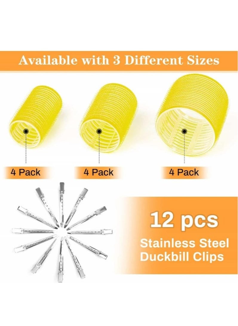 Generic - Self Grip Hair Rollers Curlers  Set with 12Pcs Hair Rollers 3 Sizes (4 Jumbo, 4 Large & 4 Medium) and 12 Pcs Hair Clips for Long Medium Short Thick Fine Thin Hair Volume - Image 1