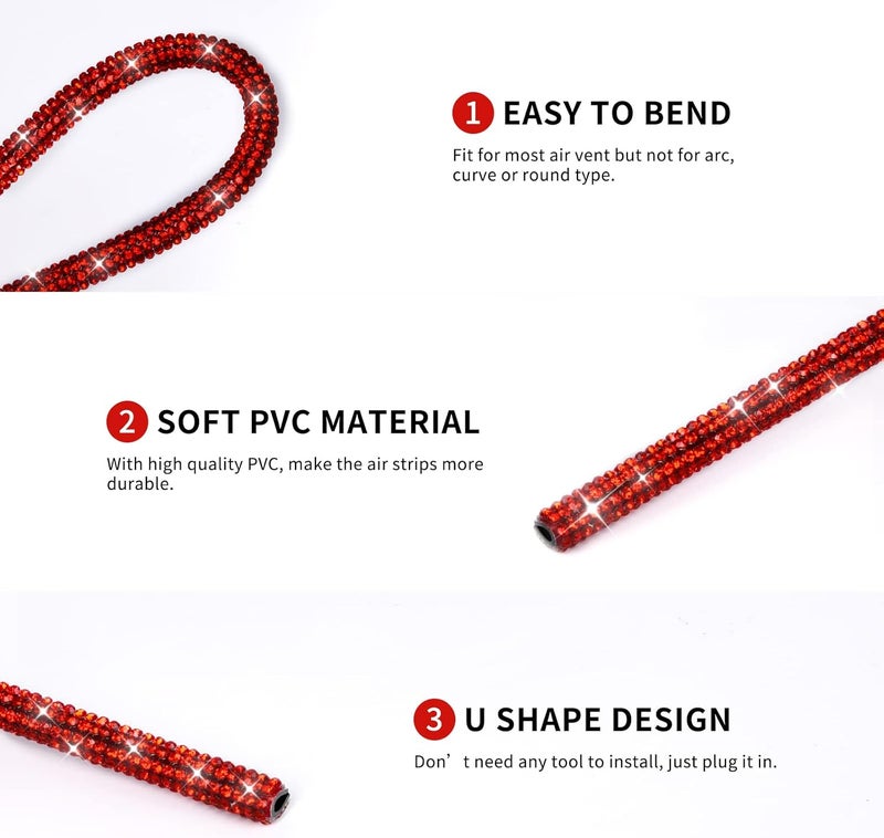 INSAUTO Bling Car Vent Outlet Trim - 10pcs Diamond Decoration Strips (Red) - Image 3