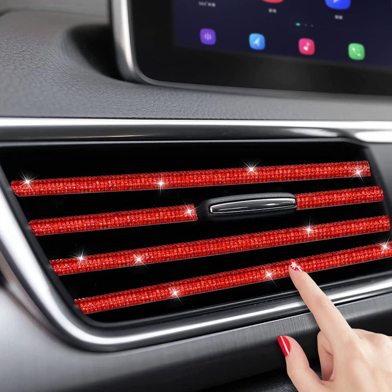 INSAUTO Bling Car Vent Outlet Trim - 10pcs Diamond Decoration Strips (Red) - Image 2