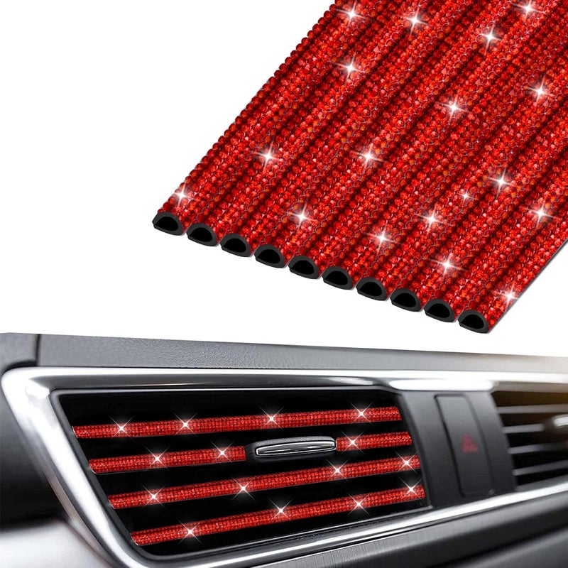 INSAUTO Bling Car Vent Outlet Trim - 10pcs Diamond Decoration Strips (Red) - Image 1