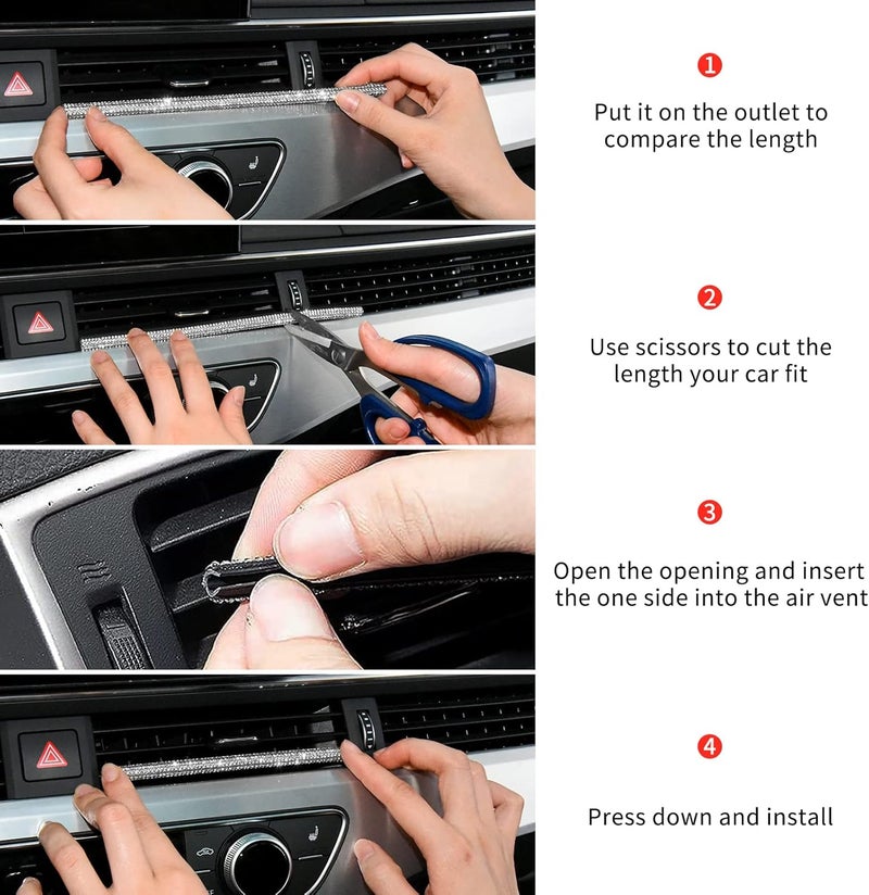 INSAUTO Bling Car Vent Outlet Trim - 10pcs Diamond Decoration Strips (Red) - Image 5