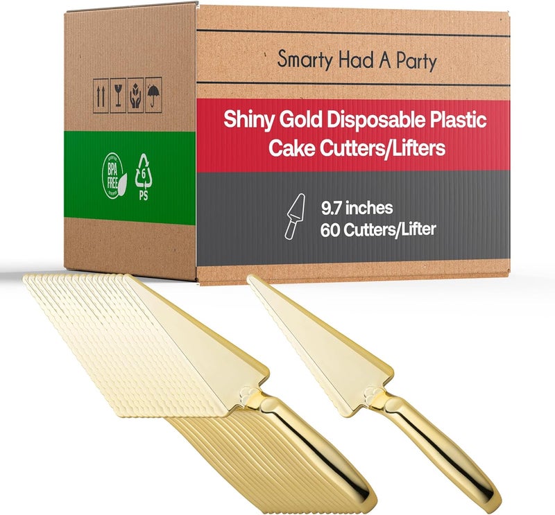 Smarty Had A Party مجموعة أدوات تقديم بلاستيكية قابلة للاستخدام لمرة واحدة من سمارتى هاد أ بارتي لأدوات المائدة لحفلات الزفاف وأعياد الميلاد والمناسبات الأخرى قواطع كعك ذهبية 12 قاطع كعك - Image 1