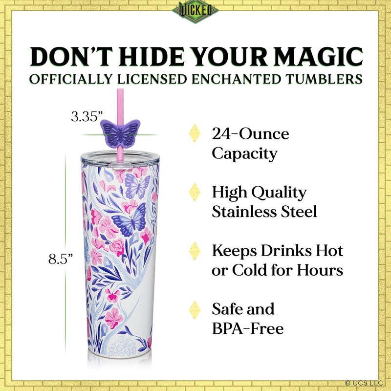 Dragon Glassware منتجات x Wicked: عبوة تحتوي على كوبين عازلين حرارياً سعة 24 أونصة لكل كوب، كل كوب مزود بغطاء وأربع قشات وأغطية. منتجات رسمية لعلامة Wicked. - Image 3