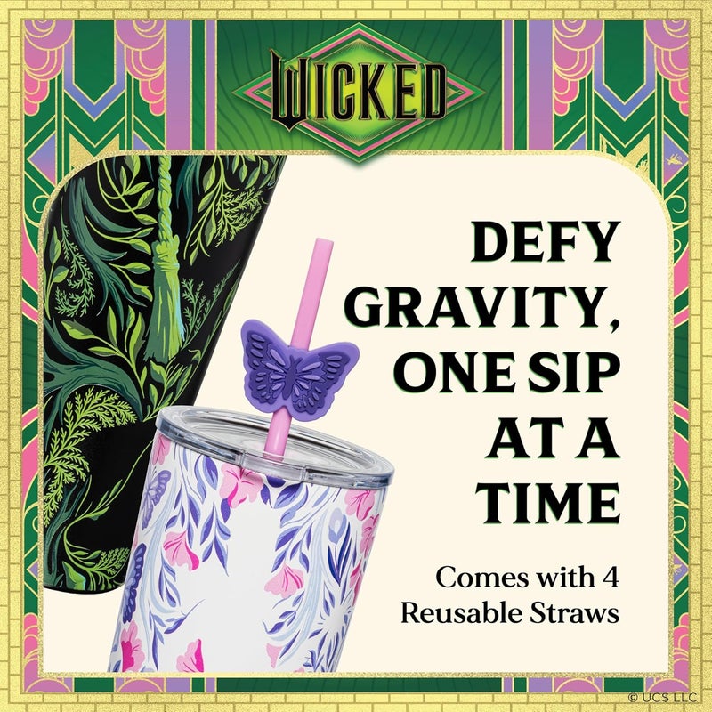 Dragon Glassware منتجات x Wicked: عبوة تحتوي على كوبين عازلين حرارياً سعة 24 أونصة لكل كوب، كل كوب مزود بغطاء وأربع قشات وأغطية. منتجات رسمية لعلامة Wicked. - Image 4