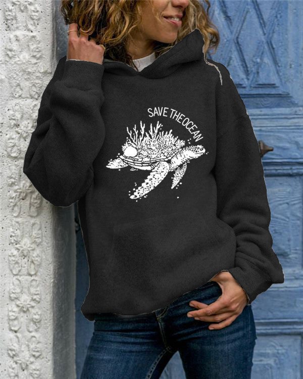 2024 cross-border new Amazon foreign trade European and American womens long sleeve pullover animal printed round neck hooded sweater black hooded