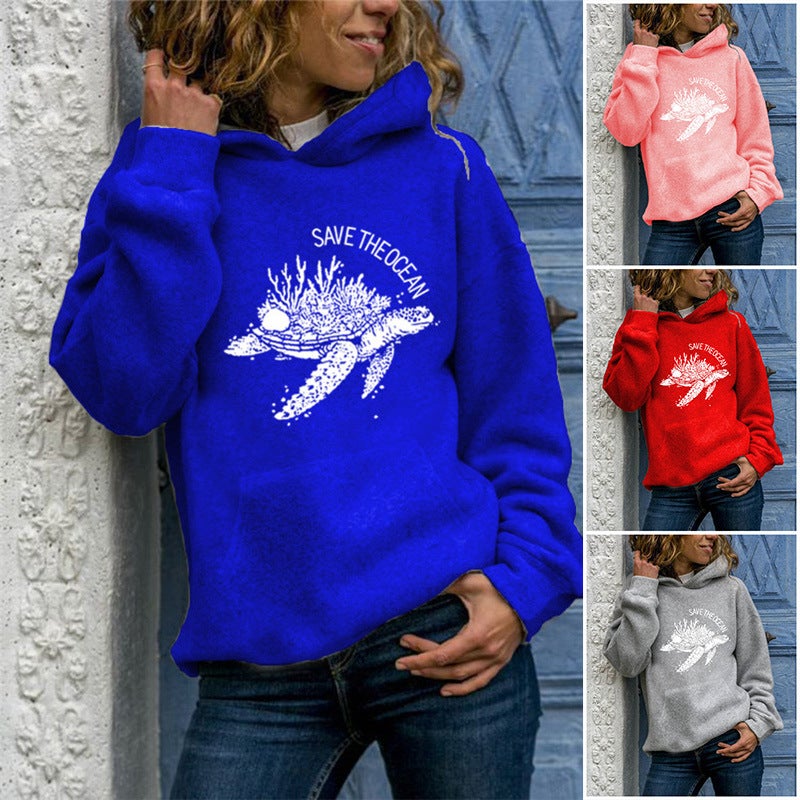 2024 cross-border new Amazon foreign trade European and American womens long sleeve pullover animal printed round neck hooded sweater black hooded