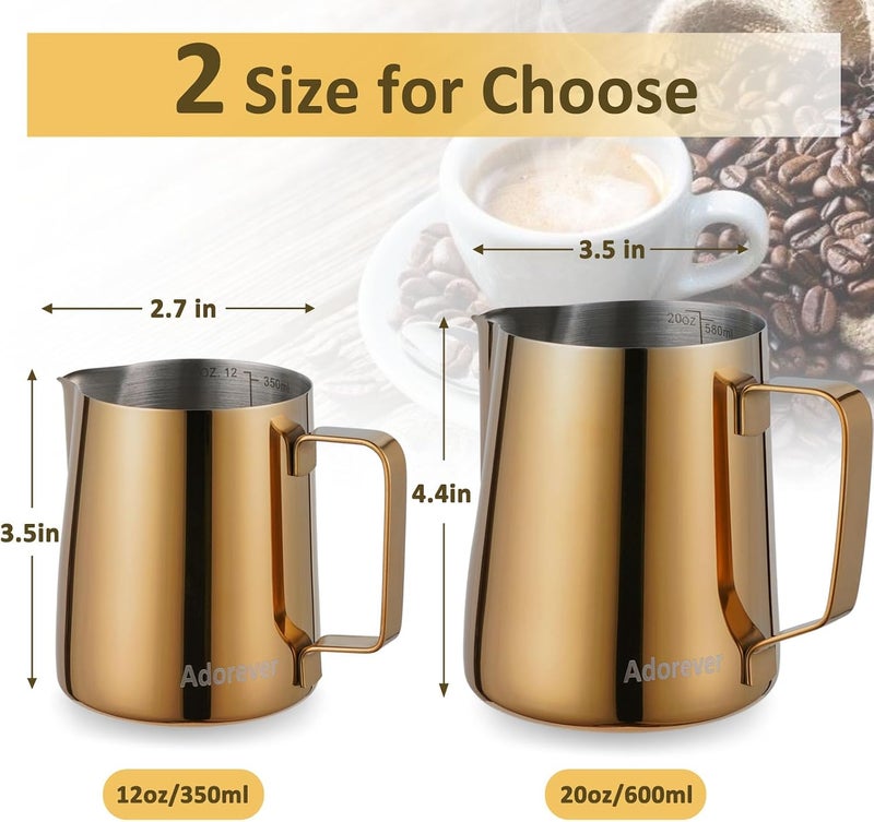 Adorever Milk Frothing Pitcher, 350ml (12oz) Steaming Pitchers Stainless Steel Milk Coffee Cappuccino Latte Art Barista Steam Pitchers Milk Jug Cup with Decorating Art Pen, Rose Gold Water rust proof - Image 3