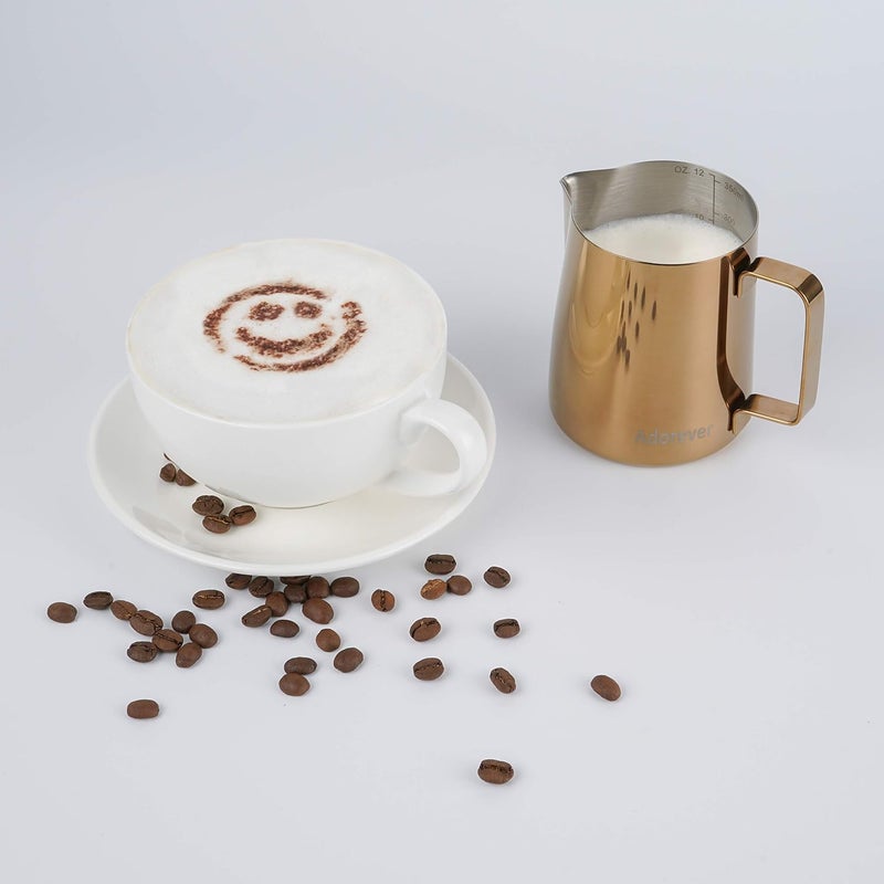 Adorever Milk Frothing Pitcher, 350ml (12oz) Steaming Pitchers Stainless Steel Milk Coffee Cappuccino Latte Art Barista Steam Pitchers Milk Jug Cup with Decorating Art Pen, Rose Gold Water rust proof - Image 4
