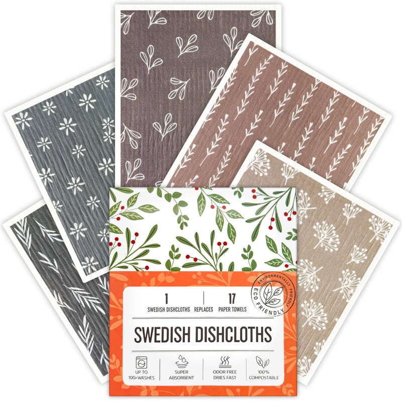 Augine Swedish Dishcloths for Kitchen, 5 Pack Reusable Paper Towels Washable, Super Absorbent Swedish Dish Cloths, Non-Scratch, Biodegradable - Image 1