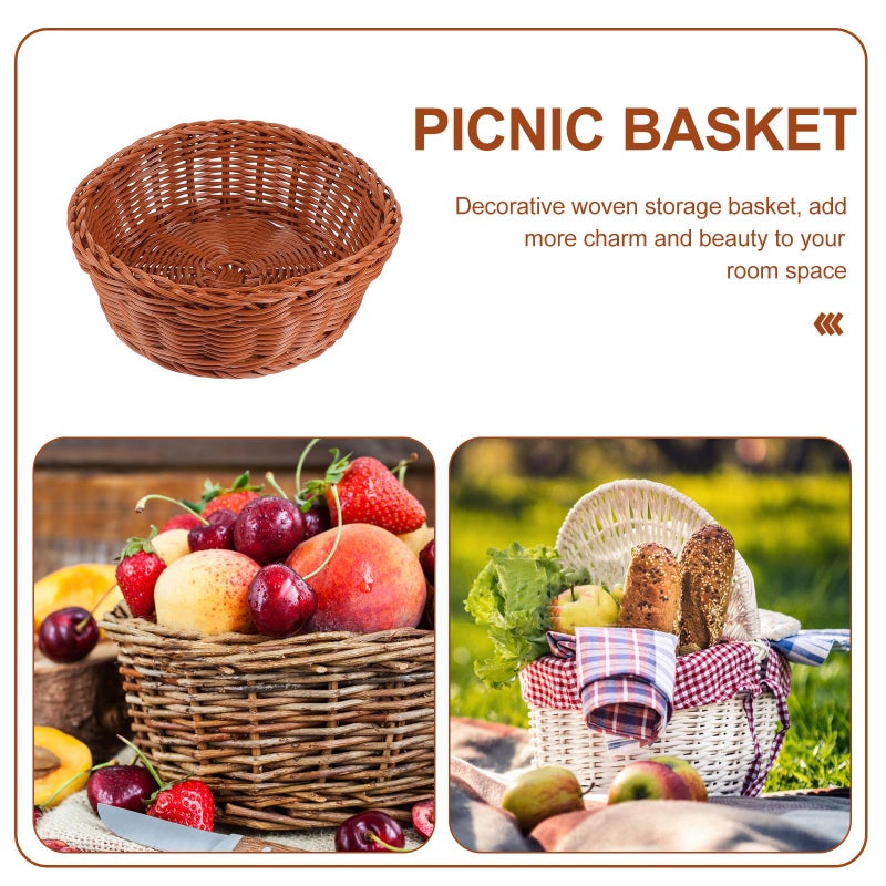 Small Brown Rattan Fruit Basket Handmade Kitchen Organizer For Food Display - Image 5