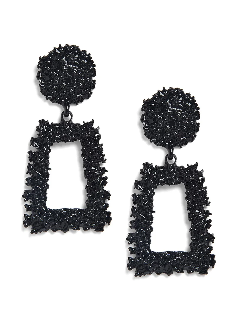 SOHI Black Geometric Drop Earrings