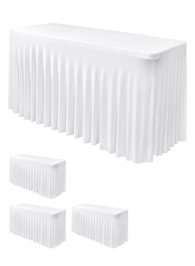 Nasitos White Table Skirt for 6 Foot Rectangle Tables, 4 Pack - 72 x 30 Inch - 4 Pack Stretch Spandex Fitted Table Clothes, Polyester Table Covers Cocktail Tablecloths for Party, Banquet, Birthday - Image 1