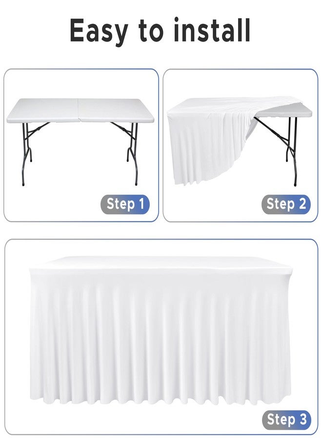Nasitos White Table Skirt for 6 Foot Rectangle Tables, 4 Pack - 72 x 30 Inch - 4 Pack Stretch Spandex Fitted Table Clothes, Polyester Table Covers Cocktail Tablecloths for Party, Banquet, Birthday - Image 3
