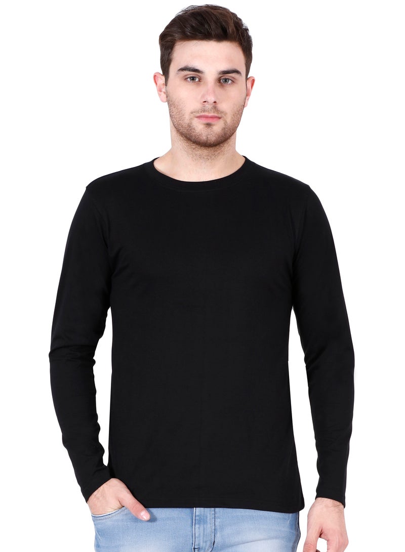 RSO Outfits Men's Cotton Full Sleeves Plain Black T-Shirt  - Image 1
