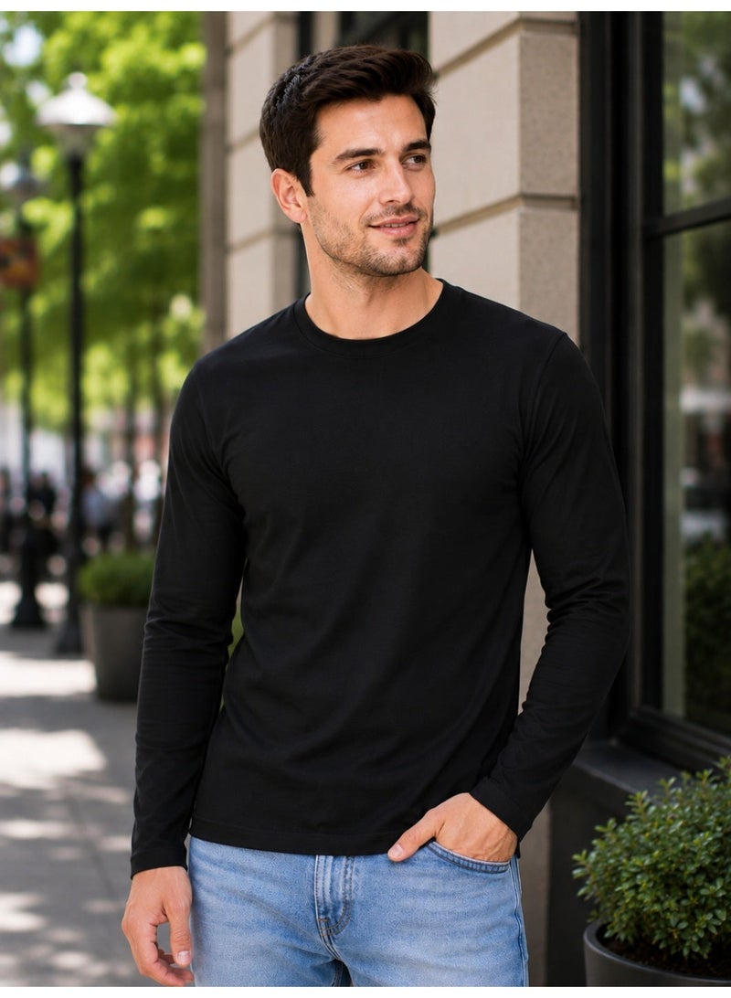 RSO Outfits Men's Cotton Full Sleeves Plain Black T-Shirt - Image 1