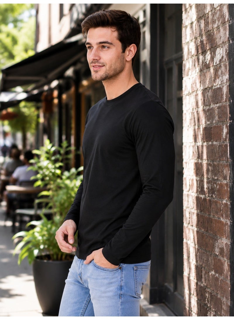 RSO Outfits Men's Cotton Full Sleeves Plain Black T-Shirt - Image 2