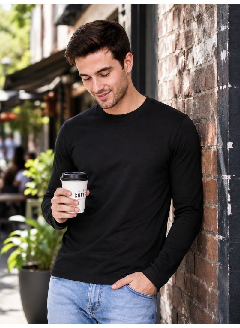 RSO Outfits Men's Cotton Full Sleeves Plain Black T-Shirt - Image 3