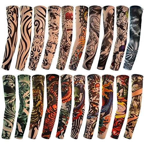 HOVEOX 20pcs Tattoo Arm Sleeves Temporary Fake Slip on Arm Protector Body Art Arm Stockings Accessories - Designs Tribal, Dragon, Skull, and Etc.by HOVEOX - Image 1