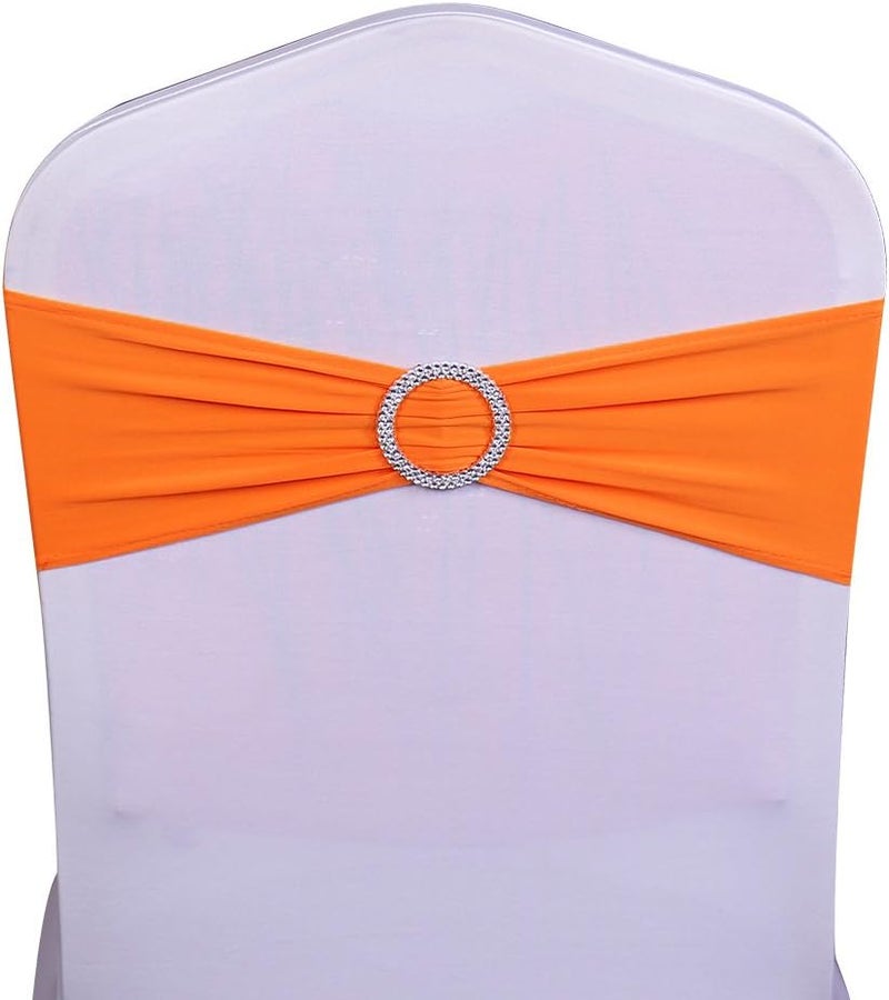SINSSOWL 50 Pack Stretch Spandex Orange Chair Sashes for Wedding Chairs Bows Bands with Slider Buckles for Party Birthday Feast Banquet Restaurant Halloween Christmas Events Decorations - Image 2