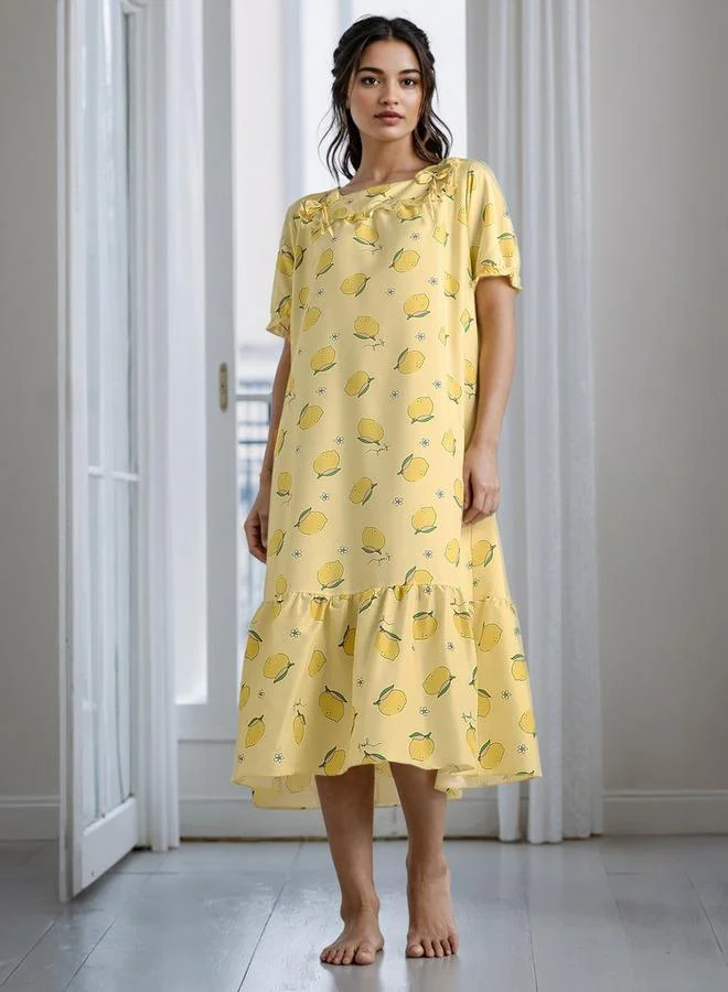 أدريا Printed Square Neck Night Dress