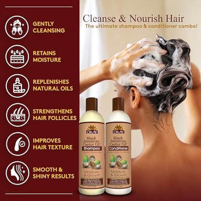 OKAY -SHAMPOO AND CONDITIONER BLACK JAMAICAN CASTOR OIL HAIR CARE SET MOISTURE AND GROWTH - SET OF 2 - Image 2