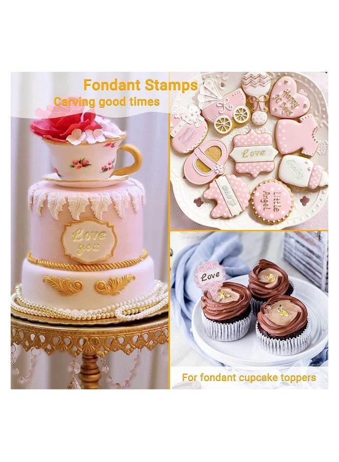 Alphabet Cake Stamp Set - 5 Letters  Numbers Fondant Molds, 2 Acrylic Blocks  5 Brushes for DIY Baking  Decorating - Image 4
