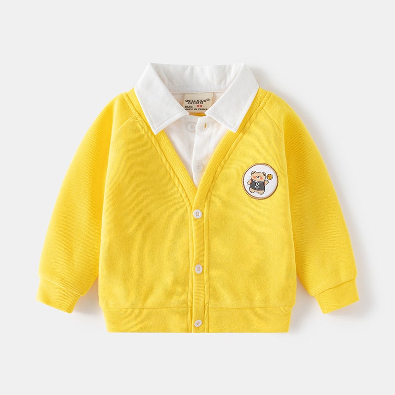 Autumn Kids Korean Two-Piece Jacket Long Sleeve Cardigan Yellow  - Image 1