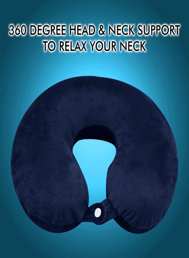 GREELI Cotton Blend Neck Pillow for Travelling Luxurious Airplane Travel Pillow Head Rest Neck Holder Pillow Combo with Premium Eye Mask & 5 Years Warranty, Navy Blue - Image 2