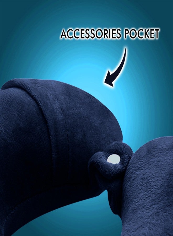 GREELI Cotton Blend Neck Pillow for Travelling Luxurious Airplane Travel Pillow Head Rest Neck Holder Pillow Combo with Premium Eye Mask & 5 Years Warranty, Navy Blue - Image 3