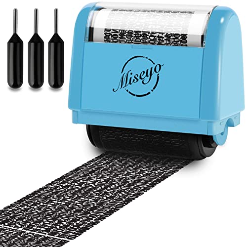 Miseyo Wide Identity Theft Protection Roller Stamp Set - Blue (3 Refill Ink Included) - Image 1