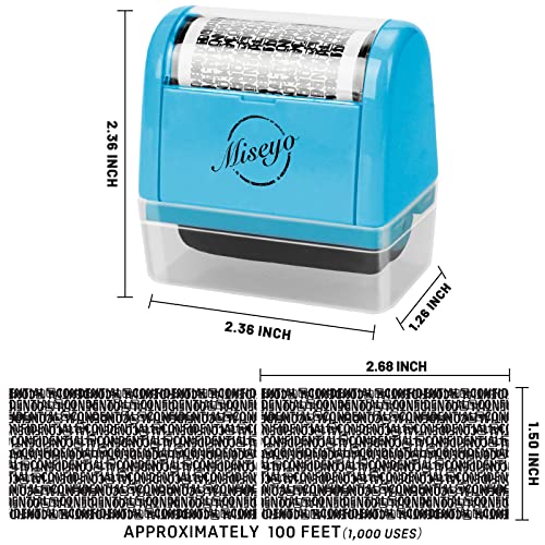 Miseyo Wide Identity Theft Protection Roller Stamp Set - Blue (3 Refill Ink Included) - Image 2