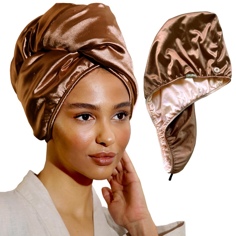 SMPL objects Satin Hair Wrap Towel, Double Layer Curly Hair Turban Towel for Women - Satin Hair Drying Towel for Curly Hair (Pink - Bronze)… - Image 5