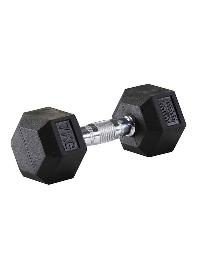 Rubber Hex Dumbbell Black and Silver 7kg BW-460-7KG
