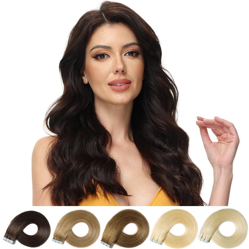 Rose bud ROSEBUD Tape in Hair Extensions REMY Human Hair Secure Skin Weft Hair Extensions Seamless 40gPack 20Pcs 10 Inch Ash Blonde Bleach Blonde Mixed