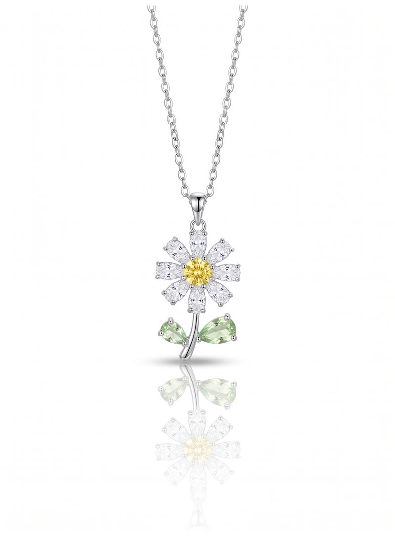 RAFAL Zircon Daisy Pendant Necklace for Women with Silver-Tone Chain - Image 1