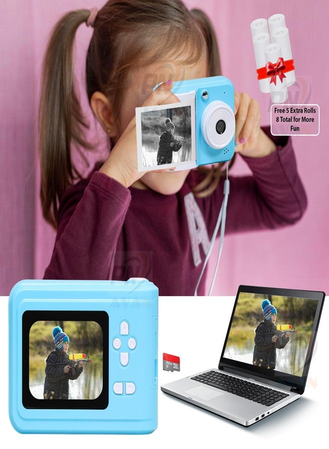 PN AVAN Kids Digital Camera with Instant Print, 2.4" LCD Screen, 8 Thermal Paper Rolls (Blue- Model 1) - Image 2