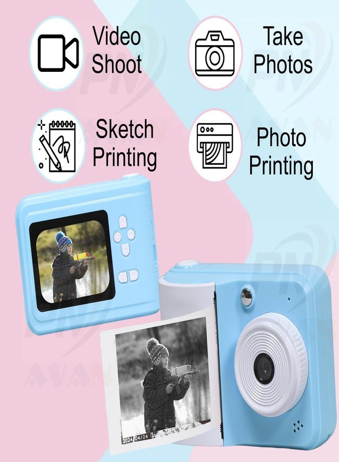 PN AVAN Kids Digital Camera with Instant Print, 2.4" LCD Screen, 8 Thermal Paper Rolls (Blue- Model 1) - Image 3