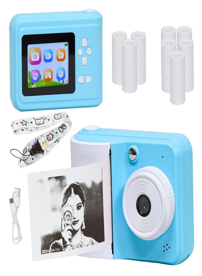 PN AVAN Kids Digital Camera with Instant Print, 2.4" LCD Screen, 8 Thermal Paper Rolls (Blue- Model 1) - Image 1