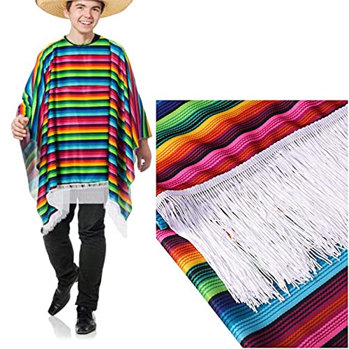 Iywish Men Women Mexican Serape Poncho Colorful Cinco De Mayo Mexican Fiesta Serape Poncho Fiesta Cosplay Party Supplies Halloween Costume Mexico Traditional Serapes Ponchoes for Adults - Image 2