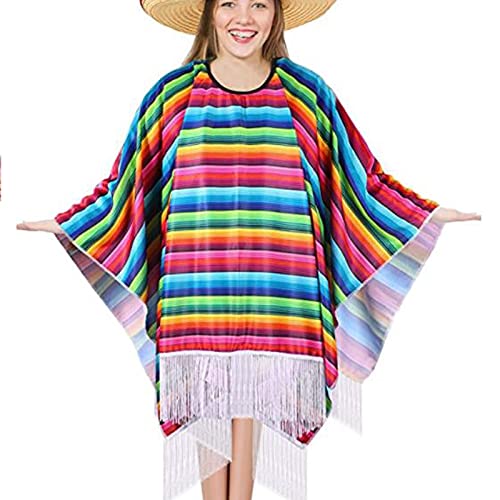 Iywish Men Women Mexican Serape Poncho Colorful Cinco De Mayo Mexican Fiesta Serape Poncho Fiesta Cosplay Party Supplies Halloween Costume Mexico Traditional Serapes Ponchoes for Adults - Image 3