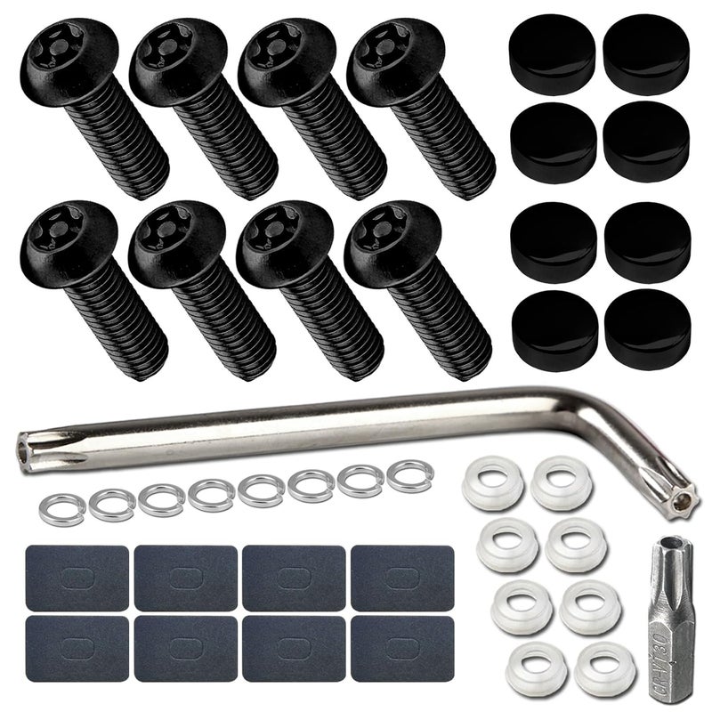 ZXFOOG Black License Plate Screws- Anti Theft Bolts for Fastening Car Tag Frame Holder, 1/4" Stainless Steel Security Plate Mounting Hardware Kit- Screws Caps, Nuts, Rattle Proof Pad - Image 1