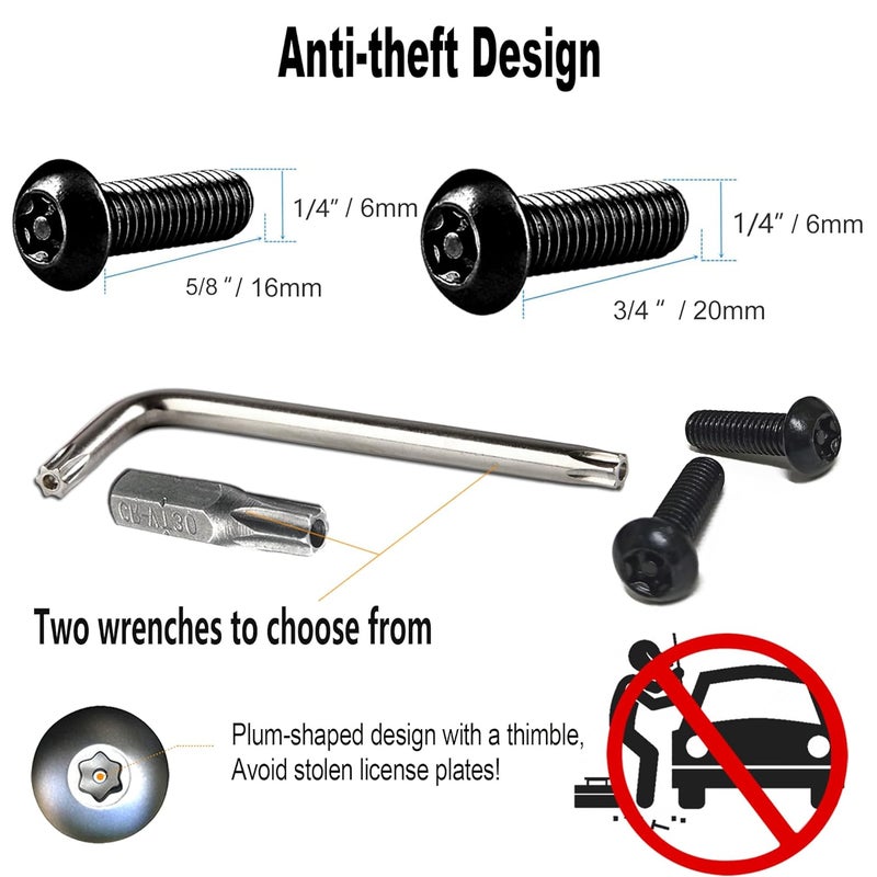 ZXFOOG Black License Plate Screws- Anti Theft Bolts for Fastening Car Tag Frame Holder, 1/4" Stainless Steel Security Plate Mounting Hardware Kit- Screws Caps, Nuts, Rattle Proof Pad - Image 3