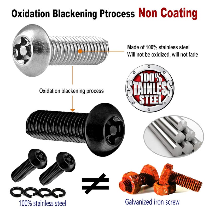 ZXFOOG Black License Plate Screws- Anti Theft Bolts for Fastening Car Tag Frame Holder, 1/4" Stainless Steel Security Plate Mounting Hardware Kit- Screws Caps, Nuts, Rattle Proof Pad - Image 2