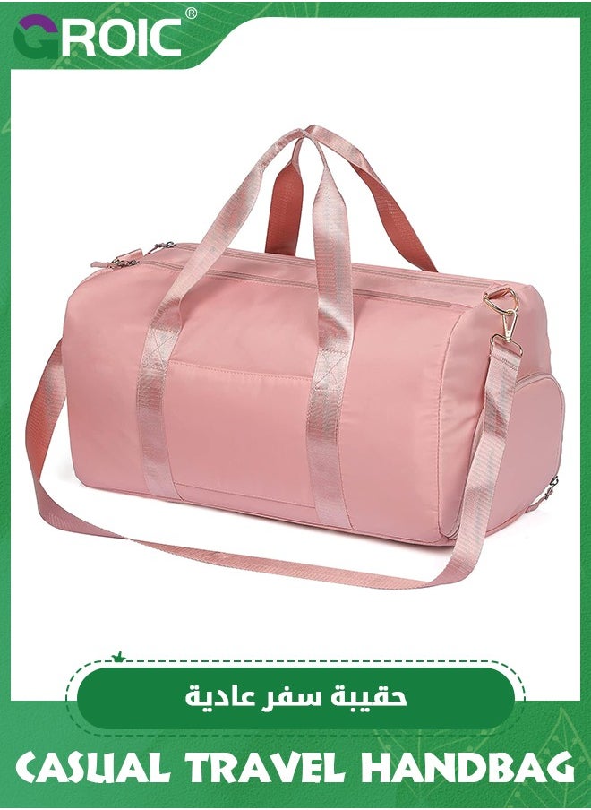 GROIC Duffle Bag For Women, Sports Duffel Bag for Gym with Wet Pocket & Shoe Compartment, Overnight Weekender Travel Bag for Camping, Hiking, Travel, Gym (Pink)  - Image 1