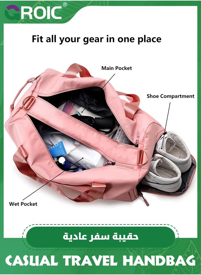 GROIC Duffle Bag For Women, Sports Duffel Bag for Gym with Wet Pocket & Shoe Compartment, Overnight Weekender Travel Bag for Camping, Hiking, Travel, Gym (Pink)  - Image 2