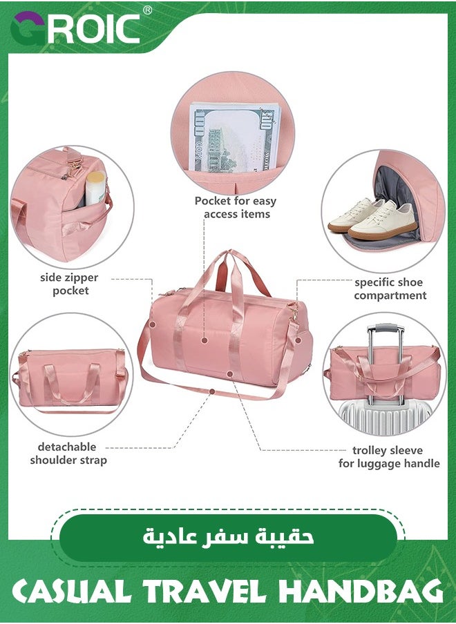 GROIC Duffle Bag For Women, Sports Duffel Bag for Gym with Wet Pocket & Shoe Compartment, Overnight Weekender Travel Bag for Camping, Hiking, Travel, Gym (Pink)  - Image 3