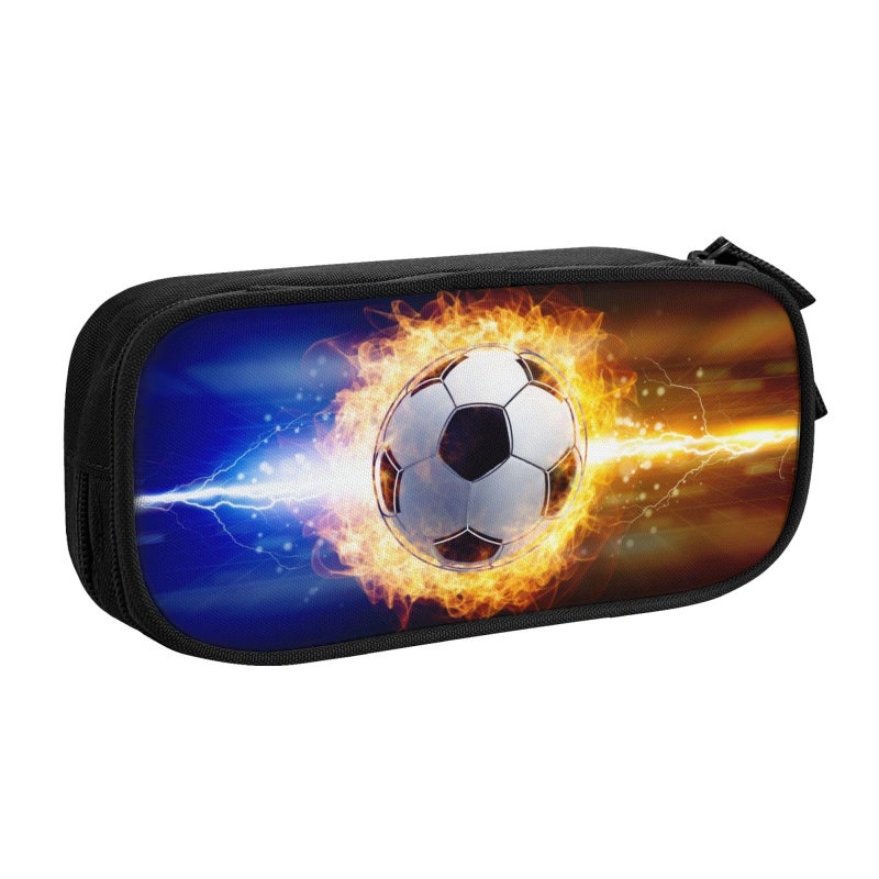 YIJIUWKIS Kids Pencil Case for Boys Large Capacity Pencil Box Storage Pen Bag with Zippers SportsThemed Black Pencil Pouch Stationery Case Printed Soccer Pattern for Office School - Image 2